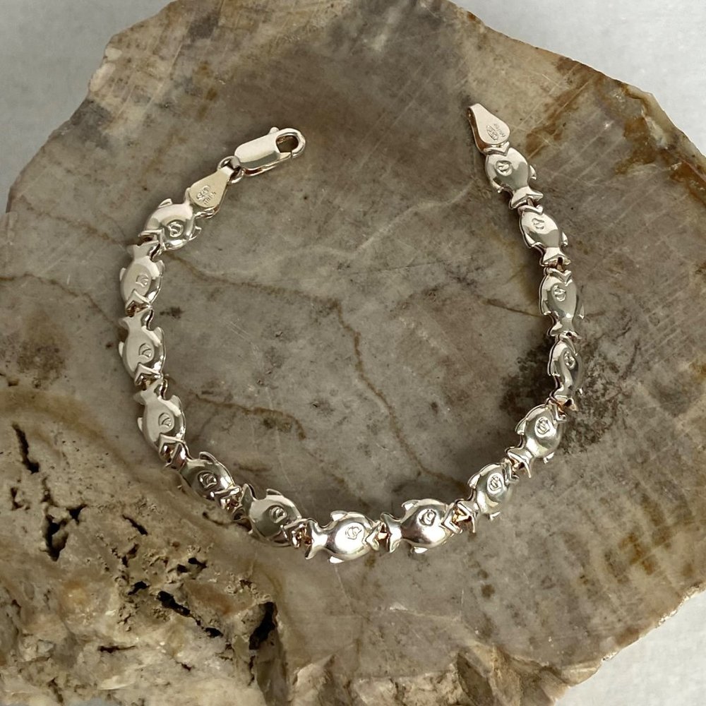 Sterling Silver Milor 925 Italy Hollow Puffy Fish Link Sea Life Bracelet 6-7/8" - Picture 9 of 16